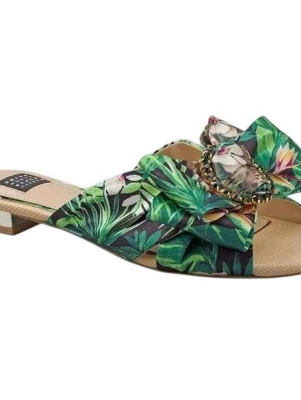 White House Black Market $110 Sz 8 Amazon Gem Bow Slide Sandals Emerald Palms